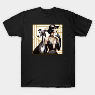 Greyhound And Lady Art Deco Style T-Shirt